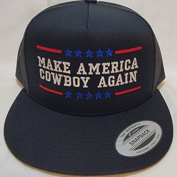 MACA Make America Cowboy Again Mesh Snapback Embroidered Flat Bill Trucker Ha… - Picture 2 of 5
